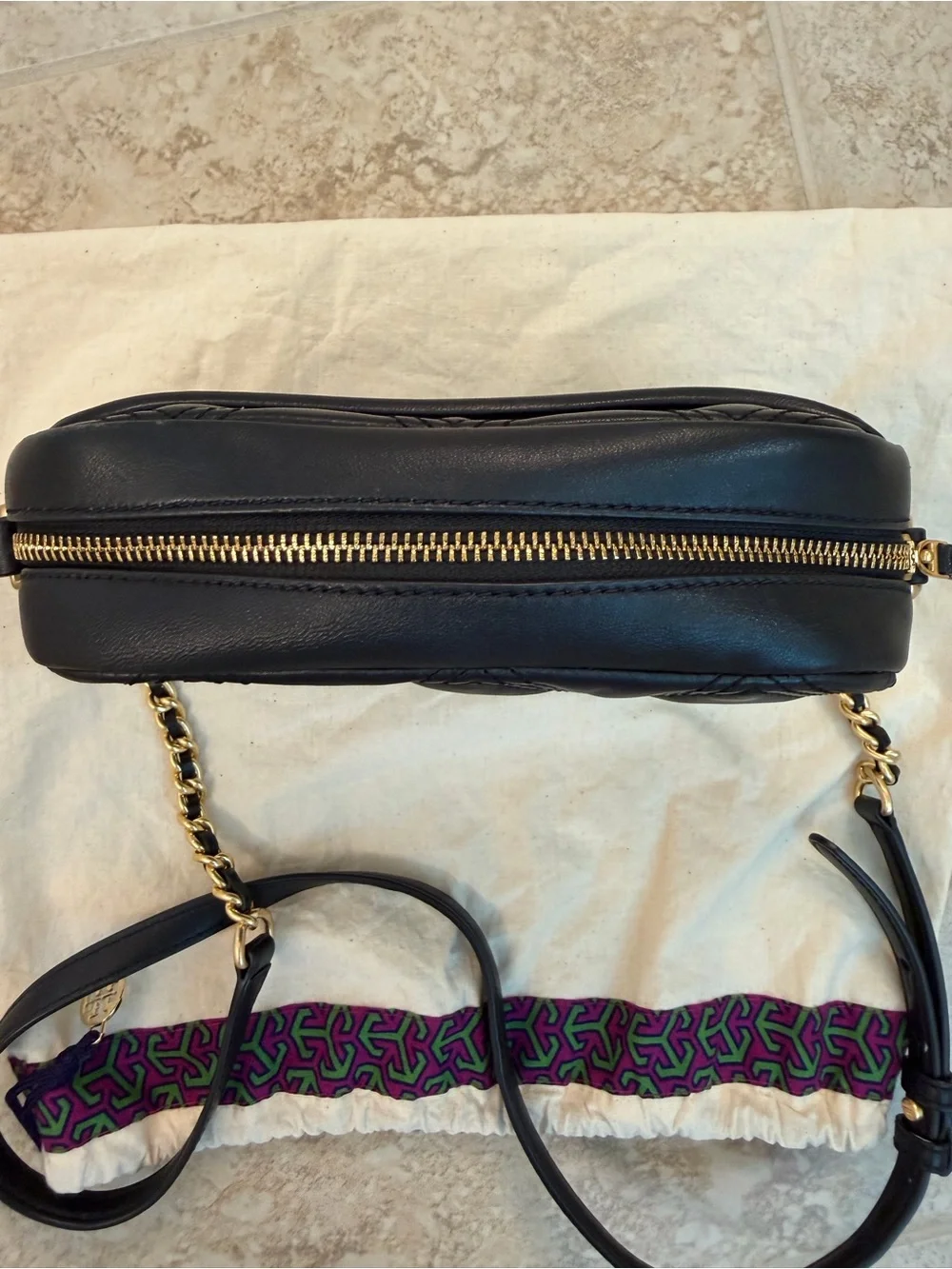 Tory Burch Black Quilted Leather Chain Strap Crossbody